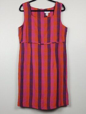 Pure & Simple Linen Colorblock Check Sheath Dress Pink Orange Plus 14 Retro Mod